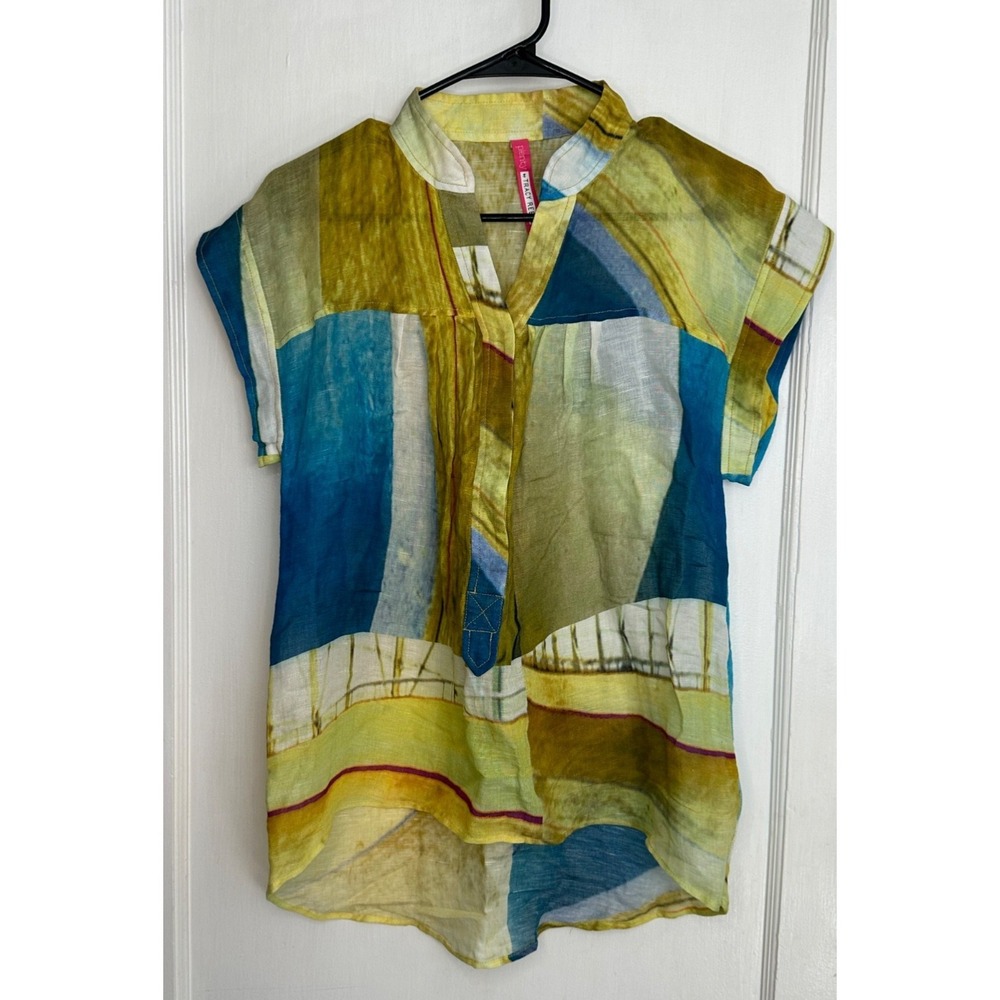 Plenty By Tracy Reese P / Small Abstract Print Linen Blend Light Weight Blouse
